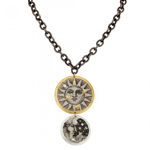 [EV.FASH.0052761] Sun & Moon Double Disc Necklace W/Gunmetal Chain