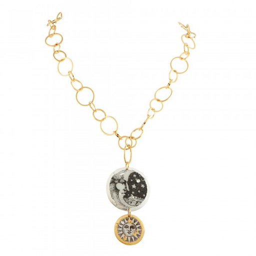 [EV.FASH.0052762] Moon & Sun Double Disc Necklace With O Chain