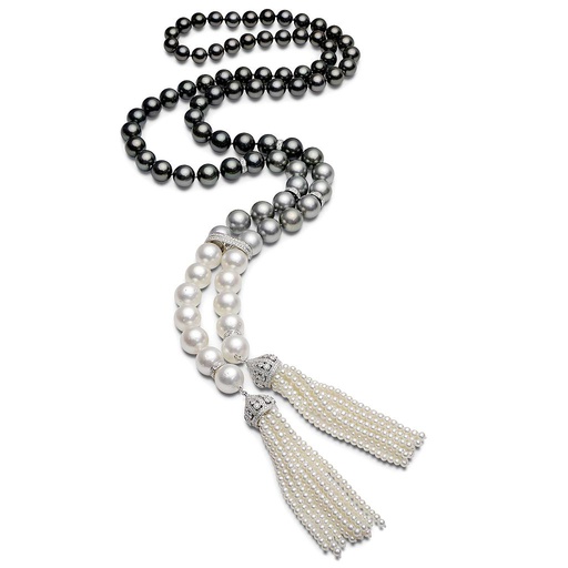 [DS.PEAR.0052808] Opera Ombre Black To White South Sea With Double Diamond Tassle