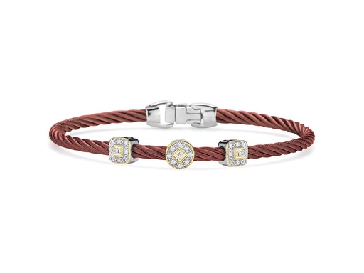 [AL.FASH.0053067] Burgundy Cable Essential Stackable Bracelet With Multiple Diamond Station Set In 18k White & Yellow Gold
