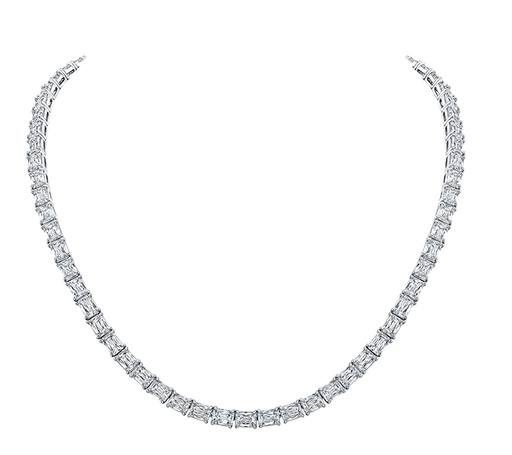 [NO.DIAM.0053107] Platinum East West Emerald Cut Eternity Necklace
