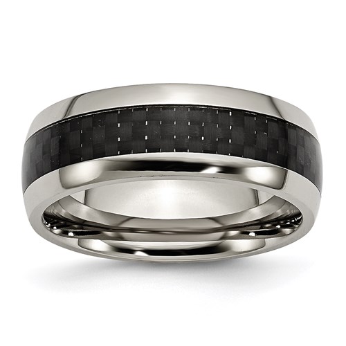 [QU.WEDD.0053119] Titanium Polished With Black Carbon Fiber Inlay 8mm Band