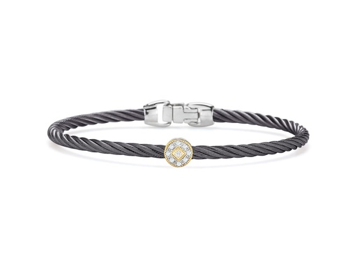 [AL.FASH.0053145] Steel Grey Cable Essential Stackable Bracelet With Single Round Diamond Station Set In 18k Yellow Gold