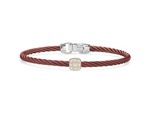 [AL.FASH.0053147] Burgundy Cable Essential Stackable Bracelet With Single Square Diamond Station Set In 18k Rose Gold
