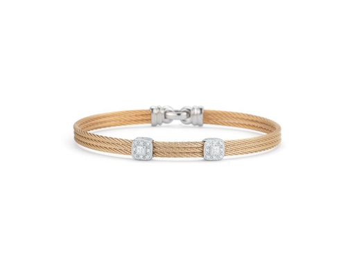 [AL.FASH.0053150] Rose Cable Classic Stackable Bracelet With Double Square Station Set In 18k White Gold