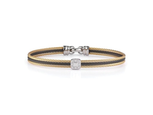 [AL.FASH.0053157] Yellow & Black Cable Classic Stackable Bracelet With Single Square Station Set In 18k White Gold