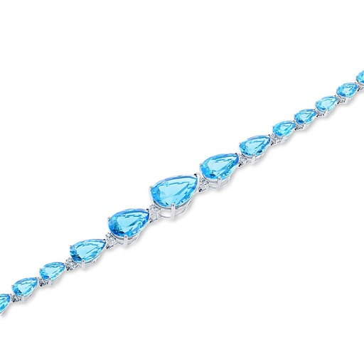 [LA.GEMS.0053188] 14k White Gold Diamond & Swiss Blue Topaz Bracelet