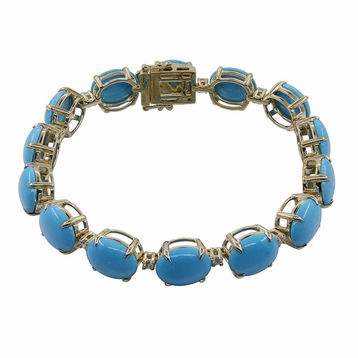 [LA.GEMS.0053189] 14k Yellow Gold Diamond & Turquoise Bracelet