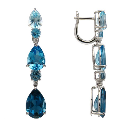 [LA.GEMS.0053521] Ombre Blue Topaz Pear Shape Drop Earrings