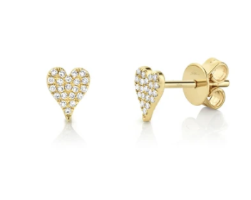 Diamond Pave Heart Stud Earrings - Mini