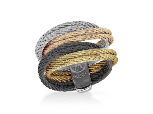 [AL.FASH.0053640] Black, Carnation, Grey & Yellow Cable Entwine Ring
