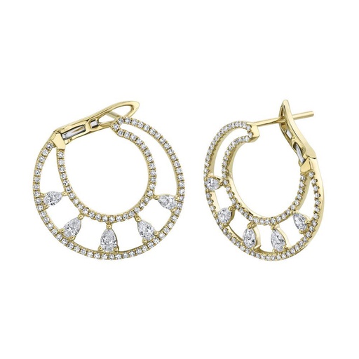 Diamond Hoop Earrings With 5 Diamond Pears