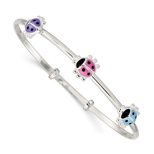 [QU.FASH.0053734] Sterling Silver Polished Enamel Ladybug Childs Adjustable Bangle
