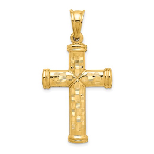 [QU.GOLD.0053735] 14k Hollow Diamond-Cut Cross Pendant