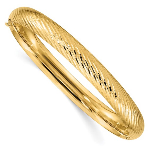 [QU.GOLD.0053753] 14k 5/16 Textured Hinged Bangle