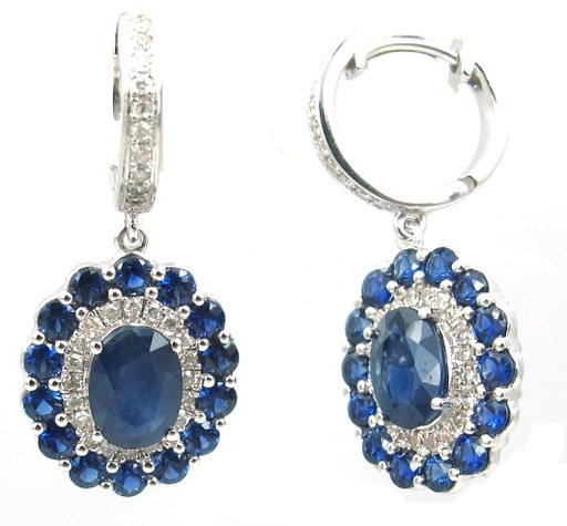 [LA.GEMS.0053783] 14k White Gold Sapphire Dangle Earrings With Sapphire & Diamond Halo