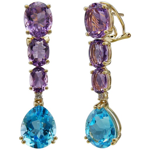 [LA.GEMS.0053785] 14k Yellow Gold Amethyst & Blue Topaz Drop Earrings