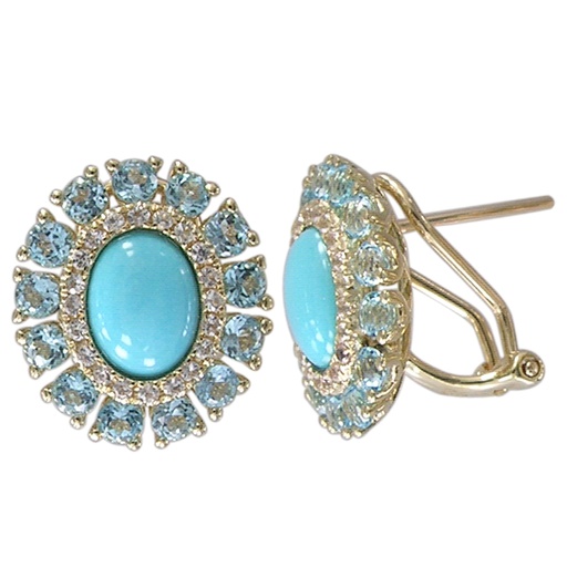 [LA.GEMS.0053795] 14k Yellow Gold Turquoise & Blue Topaz Diamond Earrings
