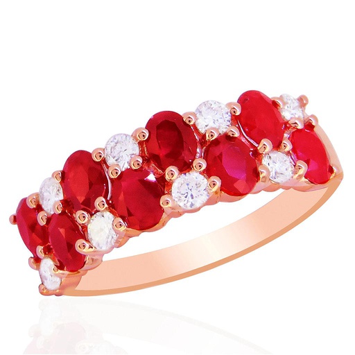 [LA.GEMS.0053799] 14k Rose Gold Precious Gem & Diamond Checkerboard Band