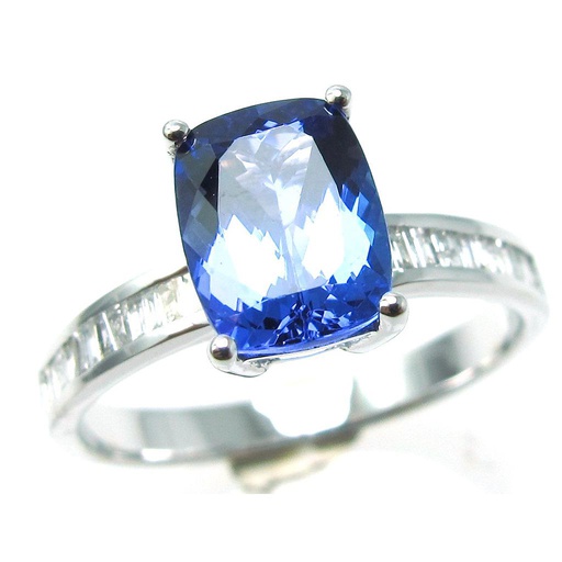 [LA.GEMS.0053806] 14k White Gold Tanzanite & Baguette Diamond Ring