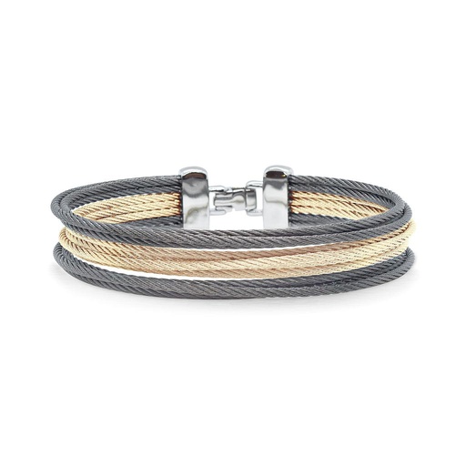 [AL.FASH.0053876] Carnation & Steel Grey Cable Triple Stack Bracelet