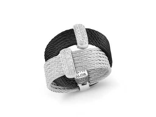 [AL.FASH.0053879] Black & Grey Cable Crossed Ring With 18k White Gold & Diamonds