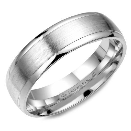 [CR.WEDD.0054374] 14k White Gold Brushed With Polished Edges Wedding Band