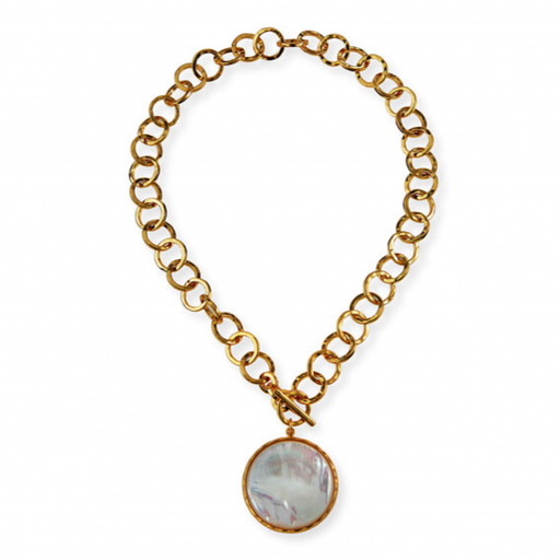 [NE.FASH.0054389] Mother Of Pearl Pendant On Gold Chain