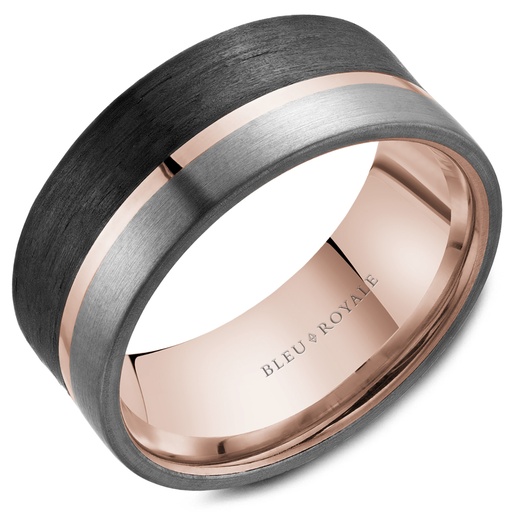 [CR.WEDD.0054841] 14k Rose Forged Carbon & Tantalum Wedding Band