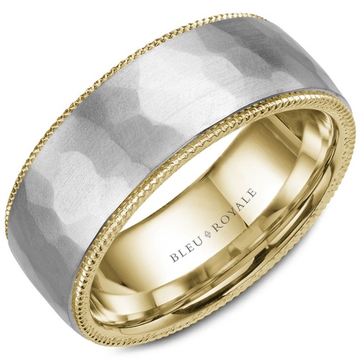 [CR.WEDD.0054860] 14k White & Yellow Gold Hammered Wedding Band
