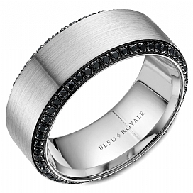14k White Gold & Black Diamond Bevels Wedding Band