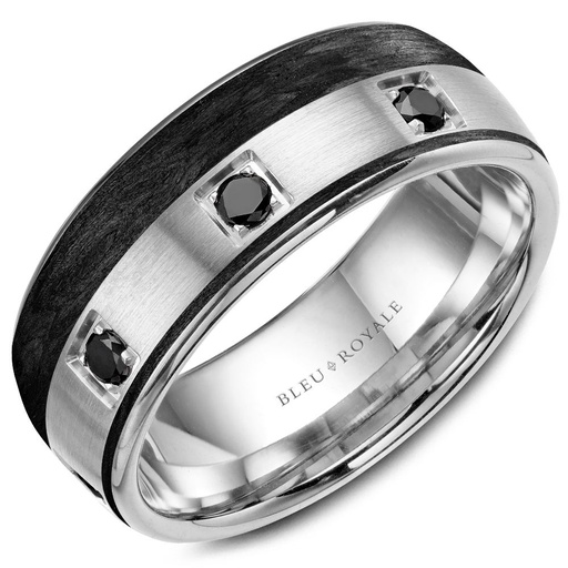 14k Gold, Forged Carbon & Black Diamond Wedding Band