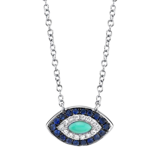 [SH.DIAM.0055098] 14k Diamond Sapphire & Composite Turquoise Eye Necklace