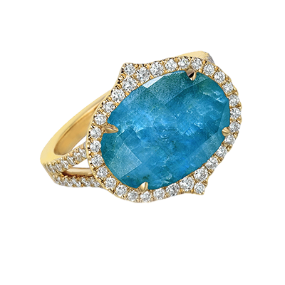 [DO.GEMS.0055180] Gold Laguna Blue Horizontal Oval Ring