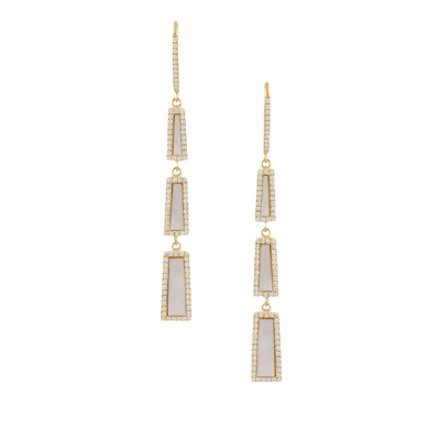 [DO.GEMS.0055186] 18k Diamond White Orchid 3 Part Mother Of Pearl Dangle Earrings