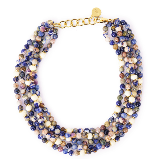 [NE.FASH.0055221] Sodalite & Bone Multi Strand Necklace