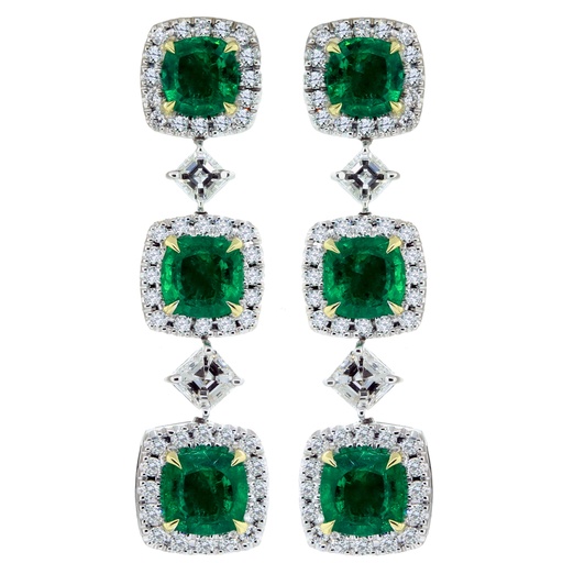 [SA.GJER.0055271] 18k Twotone Emerald & Diamond 3 Station Drop Earrings