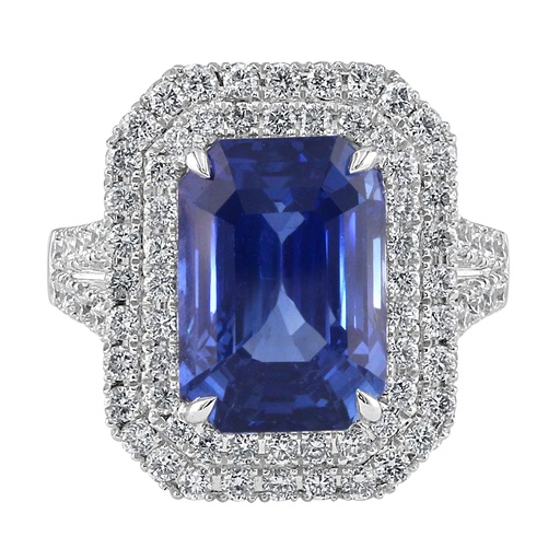 [SA.GJRG.0055273] 18k White Gold Sapphire & Double Halo Ring