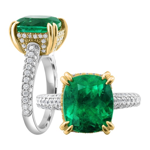 [SA.GJRG.0055274] Platinum & 18k Yellow Gold Emerald & Diamond Ring