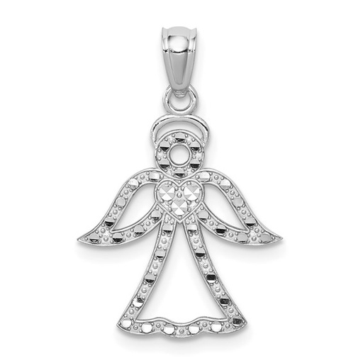 [QU.GPND.0055361] 14k White Gold Diamond-Cut Angel Pendant