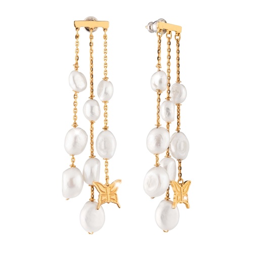 Butterlfy & Pearl Triple Strand Dangle Earrings