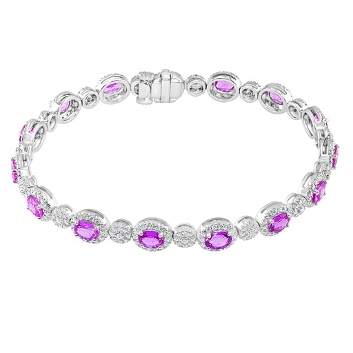[GJBR.00072599] Oval Colored Gemstone with Oval Halo and Diamond Bracelet