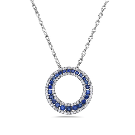 [GJNK.00072990] Colored Stone & Diamond Circle Pendant on Chain