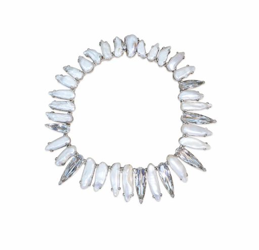 [FNEC.00073627] One Of A Kind Natural Quartz And Pearl Necklace Set In Sterling Silver