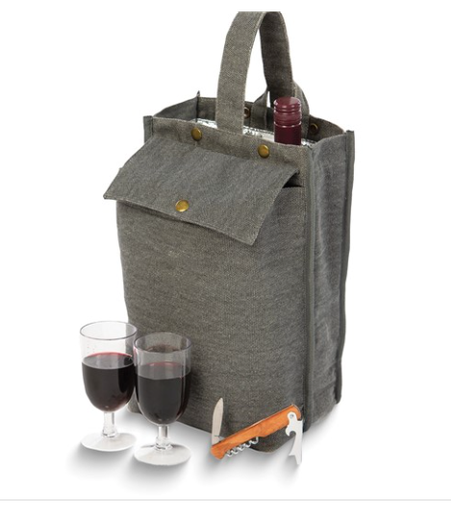 [False.00074952] Silverado II Grey Canvas Wine Cooler/Tote with 2 Goblets and Corkscrew