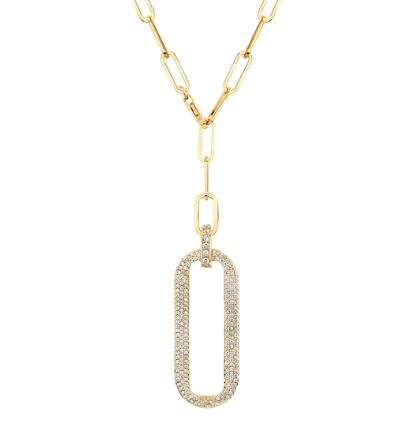 Pave Longline Link Medallion Lariat Necklace