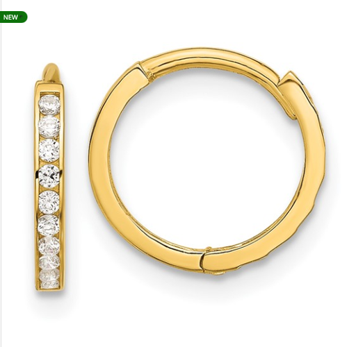 [FEAR.00075825] 14k Polished CZ and D/C 1.5mm Huggie Hoop Earrings
