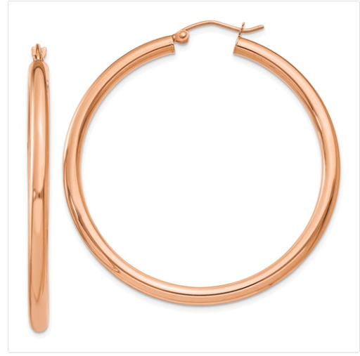 14k Rose Gold Polished 3mm Lightweight Tube Hoop Earrings