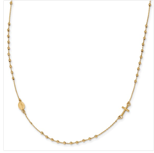 [GNCK.00075909] 14k Polished Cross Rosary 16 inch Necklace