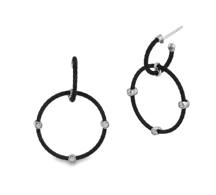Double Hoop Drop Earrings with 18kt Gold & Diamonds